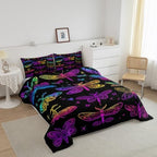 Butterfly Bedding Set, Trippy Ombre Dragonfly Comforter Set for Kids Girls Teens, Gradient Rainbow Butterflies Bedding Comforter Sets, Psychedelic Colorful Moth Quilt Halloween Bedroom Decor, Queen - Image 3