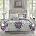 Madison Park Essentials Queen Comforter Set, Floral Bed in a Bag Purple 9PC - Image 2