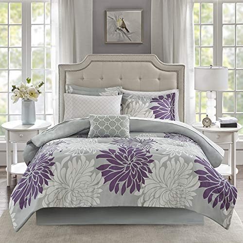 Madison Park Essentials Queen Comforter Set, Floral Bed in a Bag Purple 9PC - Image 2