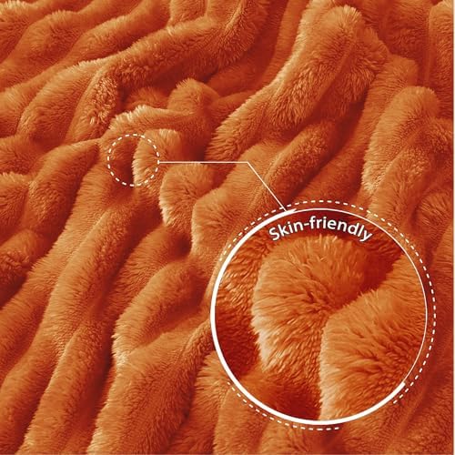 Exclusivo Mezcla Striped California King Fleece Bed Blanket, Burnt Orange - Image 6