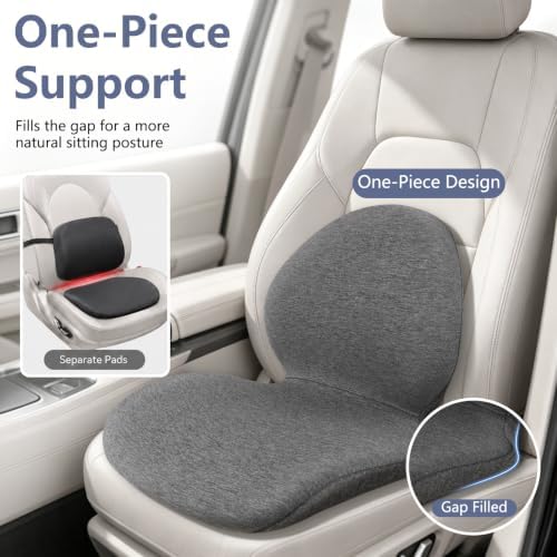 Car Seat Cushion with Lumbar Support Pillow - Memory Foam Driver Seat Cushion for Back & Sciatica Pain Relief, Washable Cover, Non-Slip Bottom for Long Driving (Grey) - Image 5
