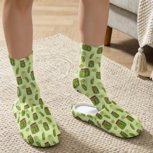 Jeiento Fuzzy Slippers and Crew Sock Set for Women Men Couple Warm Cozy Memory Foam House Shoes Soft Slip-on Slides for Home,Travel - Image 3