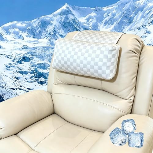 Cooling Neck Pillow for Recliner, Breathable Adjustable Non-Slip Headrest Cushion, Neck Pain Relief Support Pillow for Sofa, Couch, Armchair, Ideal for Hot & Sweaty Sleepers (Cool-Checkerboard ) by AmazeCov
