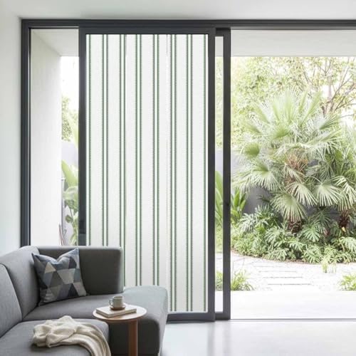 Window Privacy Film Frosted, Green Lines Non-Adhesive Static Cling Window Tint, Modern Vertical Striped Vintage Minimalist Insulated Windows Frosted Films for Living Room, 35.4 x 78.7 Inches - Image 2