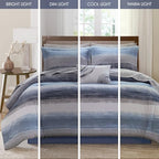 Madison Park Essentials Cal King Comforter Set, Bed in a Bag, Watercolor Print Coastal Comforter & Chambray Cotton Sheet Set, All Season Bedding, Saben, Navy Cal King (104 in x 92 in) 9Piece - Image 7