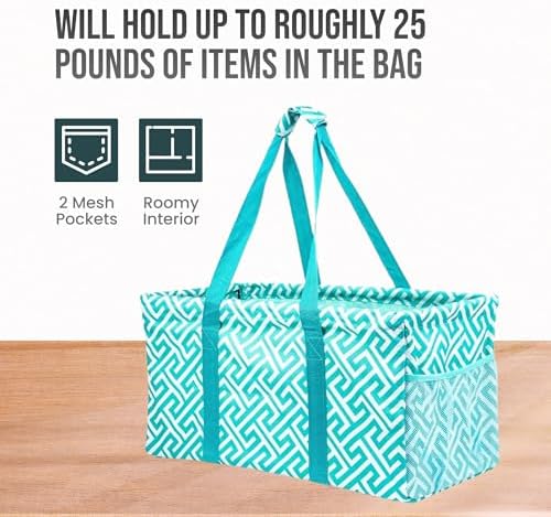 Extra Large Utility Tote Bag - Oversized Collapsible Beach Bag - Geo Teal - Image 5