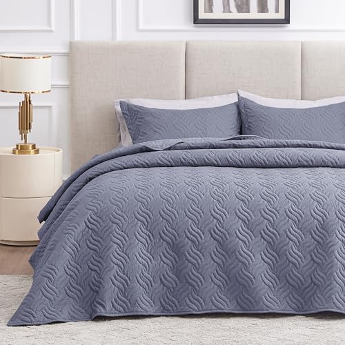 Love's cabin King Size Quilt Bedding Set Bluish Grey Bedspreads - Bed Summer Lightweight Bedspread Comforter - Wave Pattern Bedding Coverlet for All Season - 3 Pieces (1 Quilt, 2 Pillow Shams) by Lovescabin