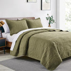 Love's cabin Twin Quilt Bedding Set Green Bedspreads - Soft Bed Summer Lightweight Bedspread Comforter - Coin Pattern Bedding Coverlet for All Season - 2 Pieces (1 Quilt, 1 Pillow Sham) - Image 2