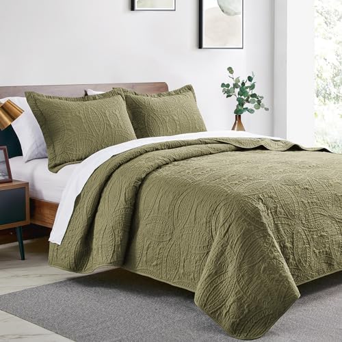 Love's cabin Twin Quilt Bedding Set Green Bedspreads - Soft Bed Summer Lightweight Bedspread Comforter - Coin Pattern Bedding Coverlet for All Season - 2 Pieces (1 Quilt, 1 Pillow Sham) - Image 2