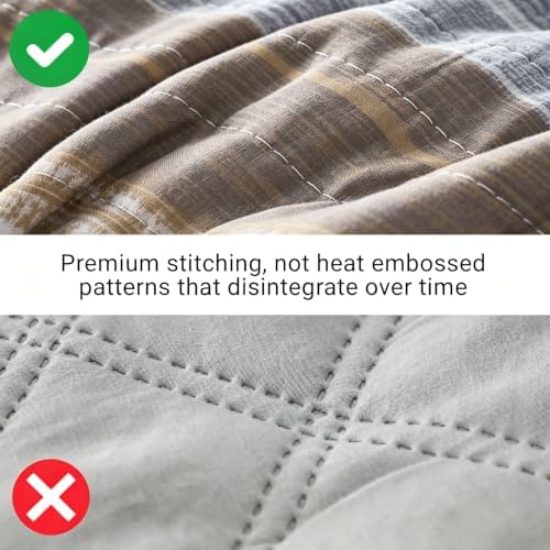 KAKIJUMN Striped Full/Queen Quilt Bedding Set, Soft Bedspread, Warm Tan - Image 4