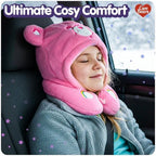 Care Bears - Cheer Bear Snuggle Hood, Travel Pillow with Hood, Soft Plush Neck Support, Lightweight, Comfortable and Breathable, Airplane, Care and Train Travel - Pink - Image 3
