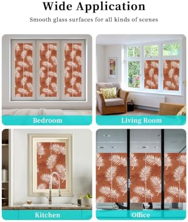 Window Privacy Film Frosted, Burnt Orange Leaves Static Cling Door Window Covering, Middle Century Tropical Monstera UV Blocking Windows Film for Office, Hotel, Bedroom, 29.5 x 78.7 Inches - Image 7