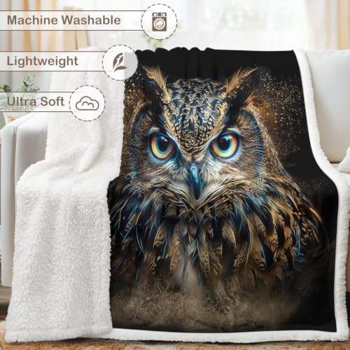 Owl Sherpa Blanket Wisdom Animal Print Throw Blanket for Teens Men Soft Warm Cozy 60x80 Inches Night Aesthetic Design Study Room Bedroom Decor Gift for Birthday Housewarming Anniversary - Image 6