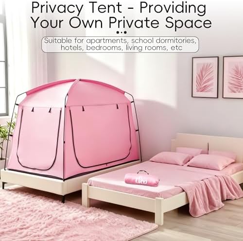 Privacy Sleep Indoor Bed Tent for Adults Kids, Portable Blackout 90% Canopy Tents with 3 Doors Breathable Mesh Windows - Image 6