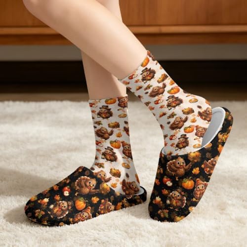 Jeiento Fuzzy Slippers and Sock Set Women's Warm Cozy Memory Foam House Shoes Soft Slip-on Slides - Image 2