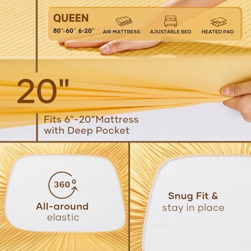 OhGeni 100% Waterproof Mattress Protector,Queen Size Mattress Soft Pad,Pet Hair & Bedwetting Resistant,Cooling Breathable Fitted Sheets,Washable Bed Cover Over 99 pcs Hex Filled Bumps,Yellow - Image 7