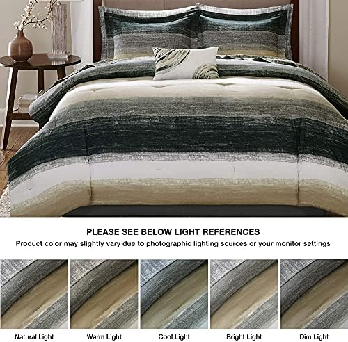 Madison Park Essentials Queen Comforter Set, Bed in a Bag Queen, Watercolor Print Coastal Comforter & Chambray Cotton Sheet Set, All Season Bedding Set, Saben, Taupe Queen (90 in x 90 in) 9 Piece - Image 2