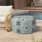 Outdoor Inflatable Stool Ottoman D31”xH14”, All Weather Portable Footrest Stool, Furniture Stool Ottomans for Home Garden Beach, Celadon Wreath by MelodyElephant