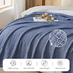 EMME Muslin Cotton Blanket Adults Heather Navy Twin 60"x80" - Image 5