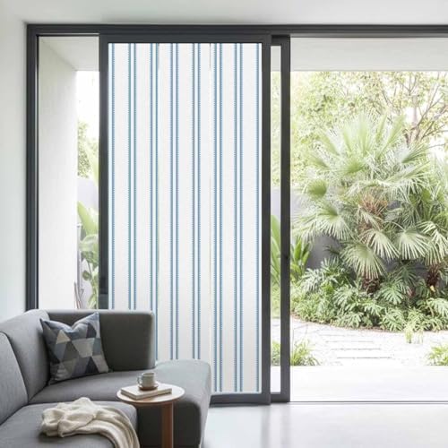 Window Privacy Film Frosted, Blue Stripes Non-Adhesive Static Cling Window Tint, Farmhouse Vertical Lines Modern Minimalist Insulated Windows Frosted Films for Living Room, 35.4 x 78.7 Inches - Image 2