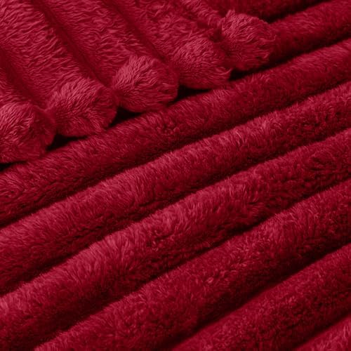 Exclusivo Mezcla Striped Queen Size Fleece Blanket for Bed, Deep Red - Image 4