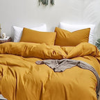 Luxlovery Dark Yellow Comforter Set California King Mustard Bedding Comforter Sets Cal King Men Women Solid Color Blanket Quilts Beathable Soft Cozy Puffy Ginger Bedding Set - Image 5