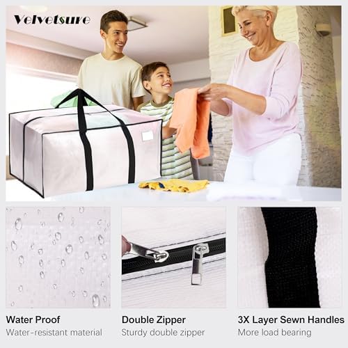 VELVETSURE 12 Pack Heavy Duty Large Moving Bags W/Backpack Straps - Strong Handles & Zippers, Storage Totes, Fold Flat, Alternative to Moving Box and Storage Bin, Semi-Transparent+Blue+Black - Image 3
