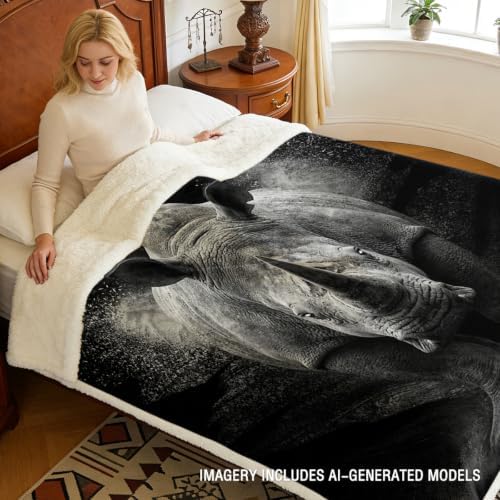 Rhino Blanket Minimalist Sherpa Throw for Couch, Strength Symbol Animal Design for Bedroom Decor, 50x60 Inches Soft Fuzzy Cozy Animal Black Blanket for Calm Space - Image 3