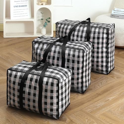 3 Pcs Moving Bag,Medium Large Extra Large Heavy Duty Storage Bag,Waterproof Dustproof Quilt Blankets Duffel Bag with Strong Handles & Zipper (02 Black) by Unknown