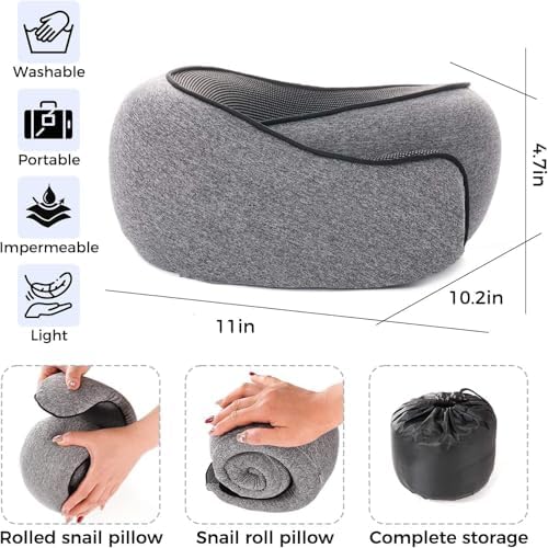 Neck Travel Pillow |100% Pure Memory Foam Neck Pillow Comfortable & Breathable Cover, Machine Washable for Travel, Airplane, Car Rides, & Home Use, Travel Kit with Eye Masks, Earplugs, & Bag (Gray) - Image 2