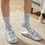 Toile de Jouy Fuzzy Slipper with Socks for Women Cozy Slipper Indoor - Image 3