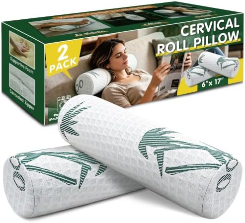 Asatdd Neck Roll Pillow, 2 Pack Foam Cervical Roll Pillow with Breathable Cover for Office Chair, Recliner Rest, and Home and Travel Use, 6" x 17" by Asatdd
