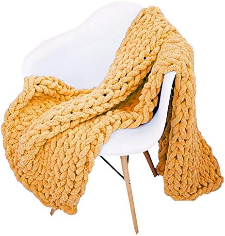 Chunky Knit Throw Blanket Chenille Yarn Soft Cozy Bulky Knitted Blanket for Sofa Bed Chair Large Hand Made Boho Home Decor Orange Yellow 40x48 by Unknown