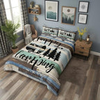 Happy Camping Bedding Set Farmhouse Brown Blue Wood Barn Comforter Cover Set for Kids Teens Bedroom Decor RV Camper Travelling Duvet Cover Microfiber Breathable Bedspread Full Size(No Filler) by CastleFairy