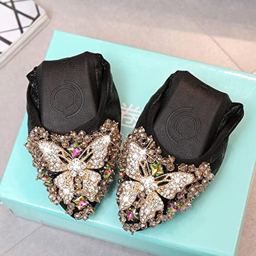 KUNWFNIX Women Ballet Flats Rhinestone Wedding Ballerina Shoes Foldable Sparkly Comfort Slip on Flat Shoes - Image 3