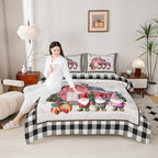 Christmas Gnomes Comforter Set Rustic Farmhouse Red House Xmas Bedding Sets King,Black White Buffalo Check Plaid Comforter For Kids Teen Adults New Year Gifts,Wooden Board Quilt Duvet 2 Pillowcases - Image 4