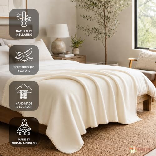 ALPAKITAS Alpaca Wool Blanket – Twin Size, 75 x 38 Inches – Warm & Lightweight – Couch, Bed, or Outdoor Blanket – Beige - Image 4