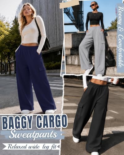 Ficerd 4 Pack Women's Cargo Sweatpants Stretchy Pull On Pants - Image 3