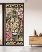 Window Privacy Film Frosted, Lion Print Non-Adhesive Static Cling Window Tint, Vintage Peony Flower Chic Wild Animals Texture Insulated Windows Frosted Films for Living Room, 35.4 x 78.7 Inches - Image 5