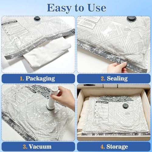 20 Pack Travel Vacuum Storage Bags with Rechargeable Wireless Pump, Vacuum Seal Bags for Clothes, Space Saver Compression Bags in 4 Carry-On Sizes for Luggage, Bedding & Seasonal Storage - Image 6