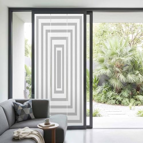 Window Privacy Film Frosted, Black Grey Geometric Non-Adhesive Static Cling Window Tint, Square Minimalist Modern Insulated Windows Frosted Films for Living Room, 35.4 x 78.7 Inches - Image 2