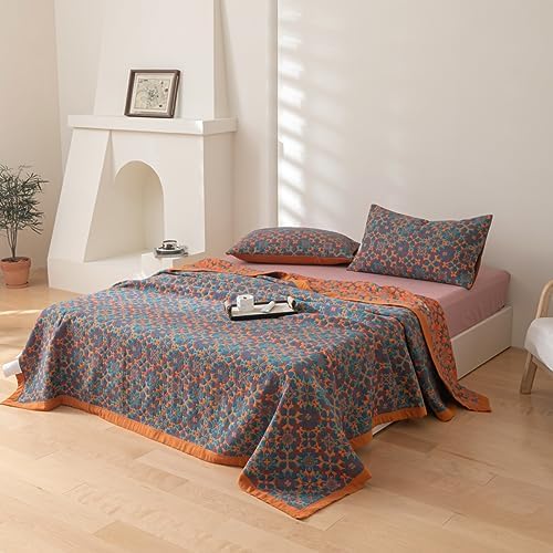 100% Cotton Muslin Blanket Jacquard Bohomian Mandala Floral Print Quilt, Soft Bed Cover 3 Layers Reversible Bedspread Coverlet Breathable Lightweight Bedding King(98"x94"), No Pillow Sham - Image 4