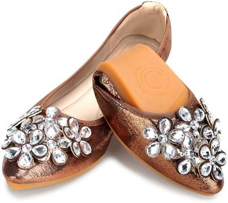 KUNWFNIX Women Ballet Flats Rhinestone Wedding Ballerina Shoes Foldable Sparkly Comfort Slip on Flat Shoes by KUNWFNIX
