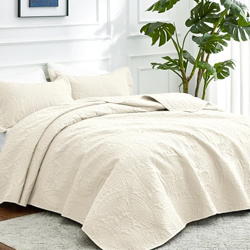 Love's cabin King Size Quilt Bedding Set Beige Bedspreads - Bed Summer Lightweight Bedspread Comforter - Coin Pattern Bedding Coverlet for All Season - 3 Pieces (1 Quilt, 2 Pillow Shams) - Image 2