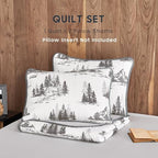 Wake In Cloud - Rustic Quilt Set, Cabin Forest Woodland Camping Theme with Lodge Mountain Print, Reversible Lightweight Bedspread Coverlet, 3 Pieces, Grey White, Queen/Full Size - Image 2