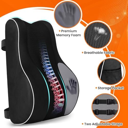 CloudBliss Lumbar Support Pillow, Memory Foam for Office, Standard, Black - Image 4
