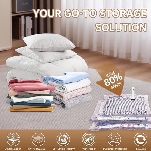 Travel Vacuum Bags for Clothing with Rechargeable Electric Pump - Portable Space Saver Bags for Travel & Home - Vacuum Compression Packing Seal for Clothes, Blankets, Seasonal Storage 12 Combo Set - Image 3