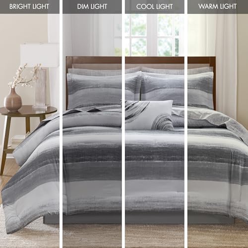 Madison Park Essentials Twin Comforter Set, Bed in a Bag, Watercolor Print Coastal Comforter & Chambray Cotton Sheet Set, All Season Bedding Set, Saben, Black Twin (68 in x 86 in) 7 Piece - Image 7