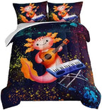 HOSIMA Kids Bedding Set for Bedroom Decor-Under Colorful Background Cute Cartoon Axolotl Comforter with 2 Pillowcases. by HOSIMA