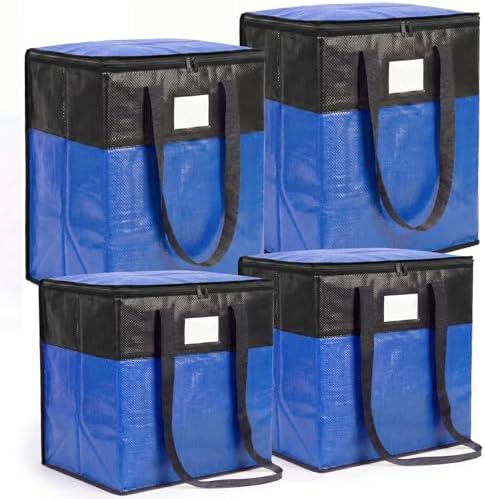 4Pack (110L*2+180L*2) Extra Large Moving Bags Heavy Duty with Wide Comfortable Handles & Strong Zipper, Durable Storage Bags Totes, Reusable Moving Boxes for College Dorm Bedding Space Saving,Blue by Unknown